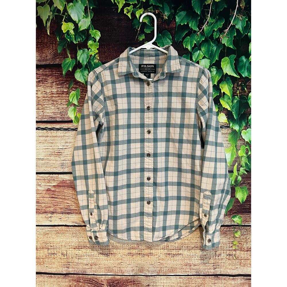 Filson Alaskan Guide Shirt 100% Cotton Blue Plaid Collar Button Up Womens S NWOT